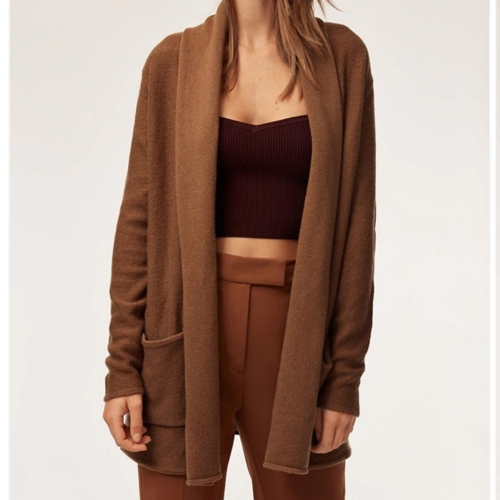 Aritzia Babaton XS Neutral Contemporary Wool-Cashmere Longline Open Cardigan